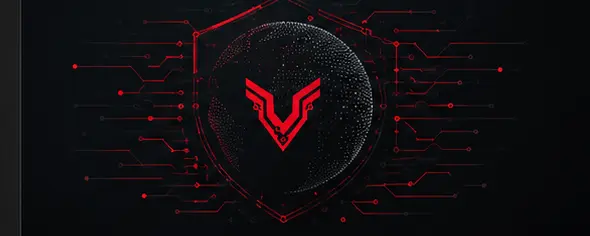 Escudo digital de VYSYR rodeado por circuitos rojos